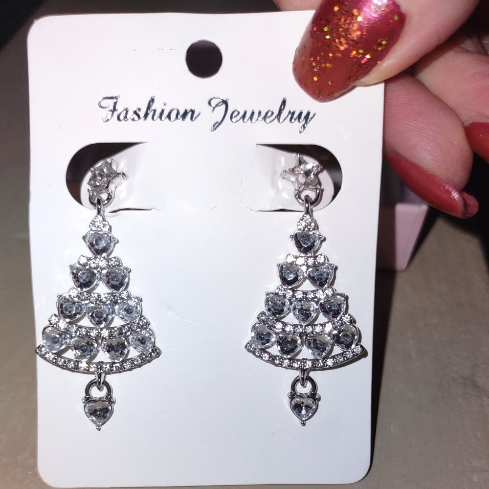 Crystal Christmas Tree Earrings New on Card